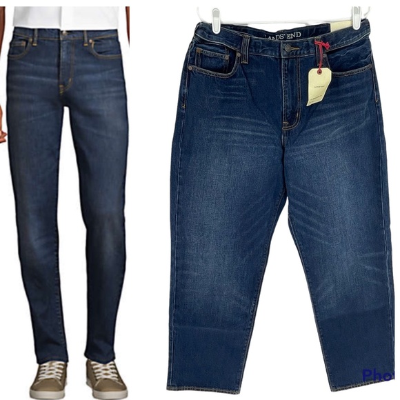 LAND’S END NWT MEN’S COMFORT WAIST TRADITIONAL FIT BLUE JEANS 34 X 30 - Picture 1 of 8